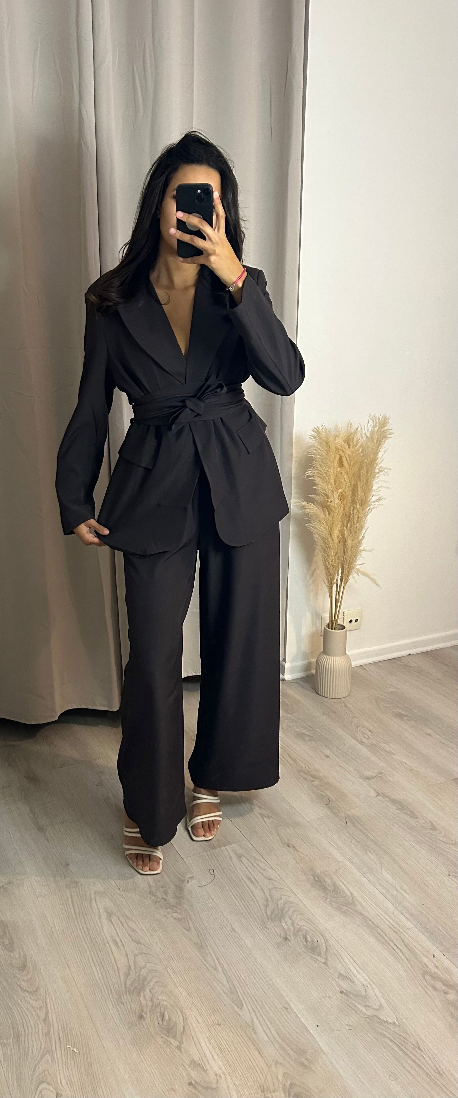 Ensemble tailleur ceinturé Marron