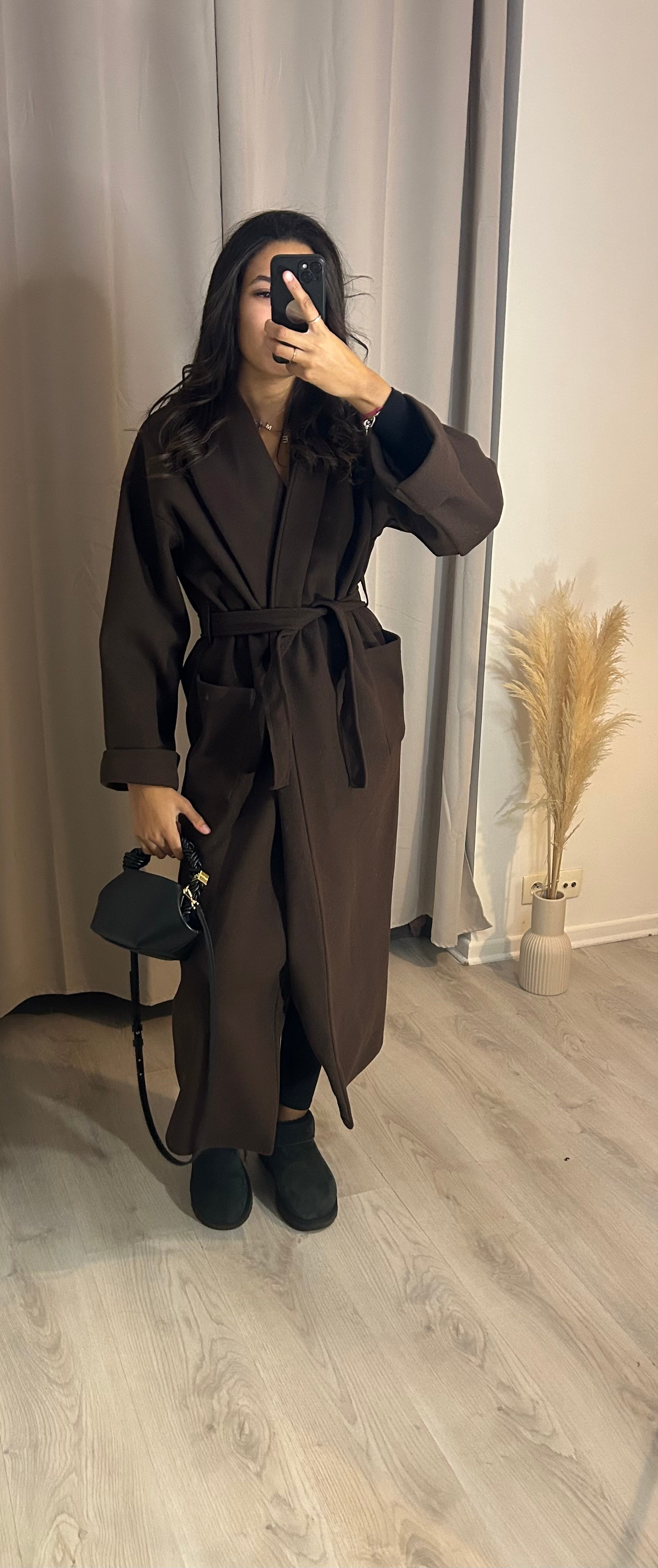 Manteau long ceinturé marron
