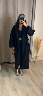 Manteau long ceinturé noir