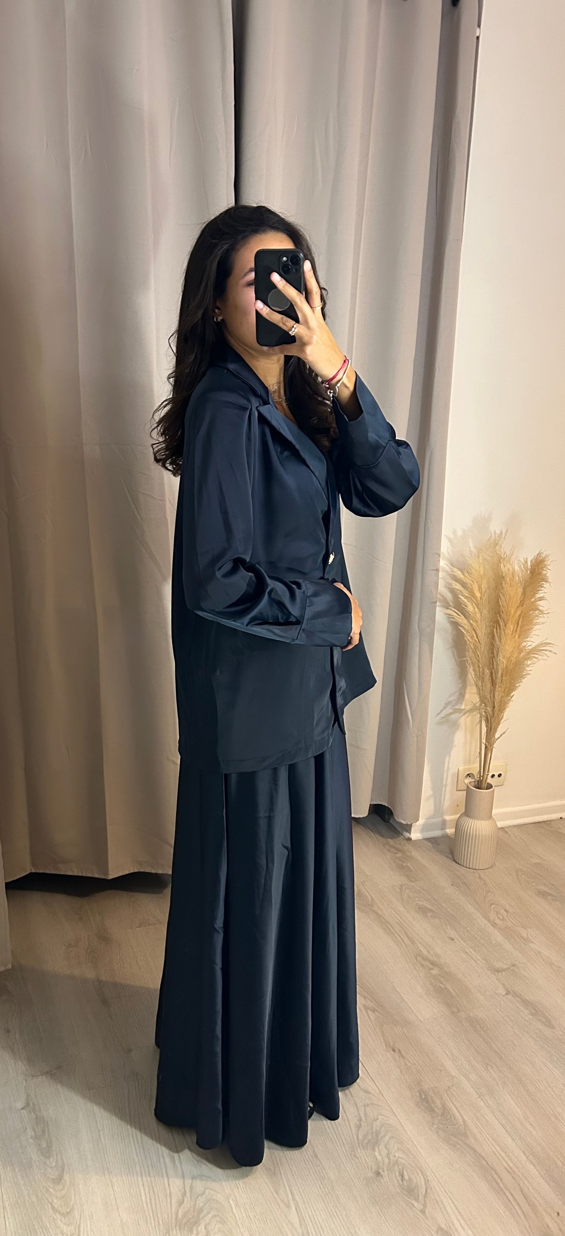 Ensemble jupe satin bleu marine