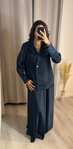 Ensemble jupe satin bleu marine