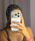 Bonnet crochet strass noir