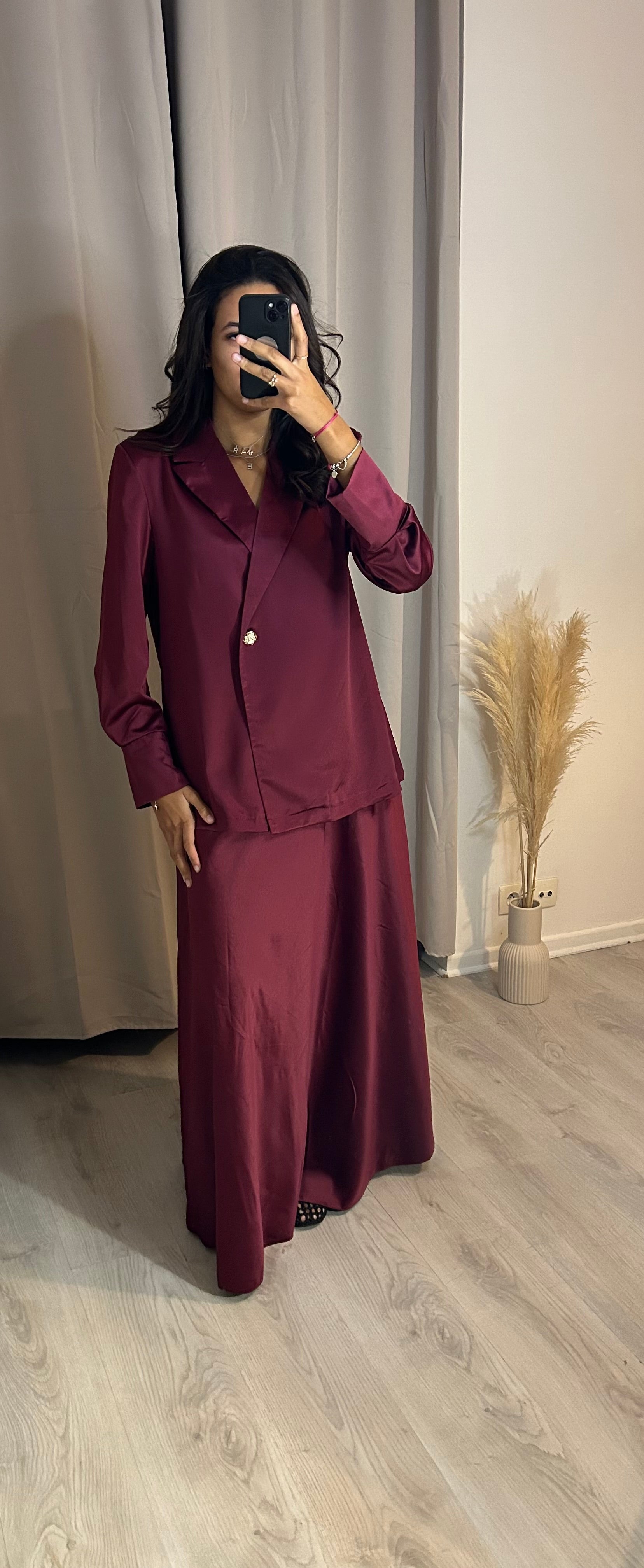 Ensemble jupe satin bordeaux