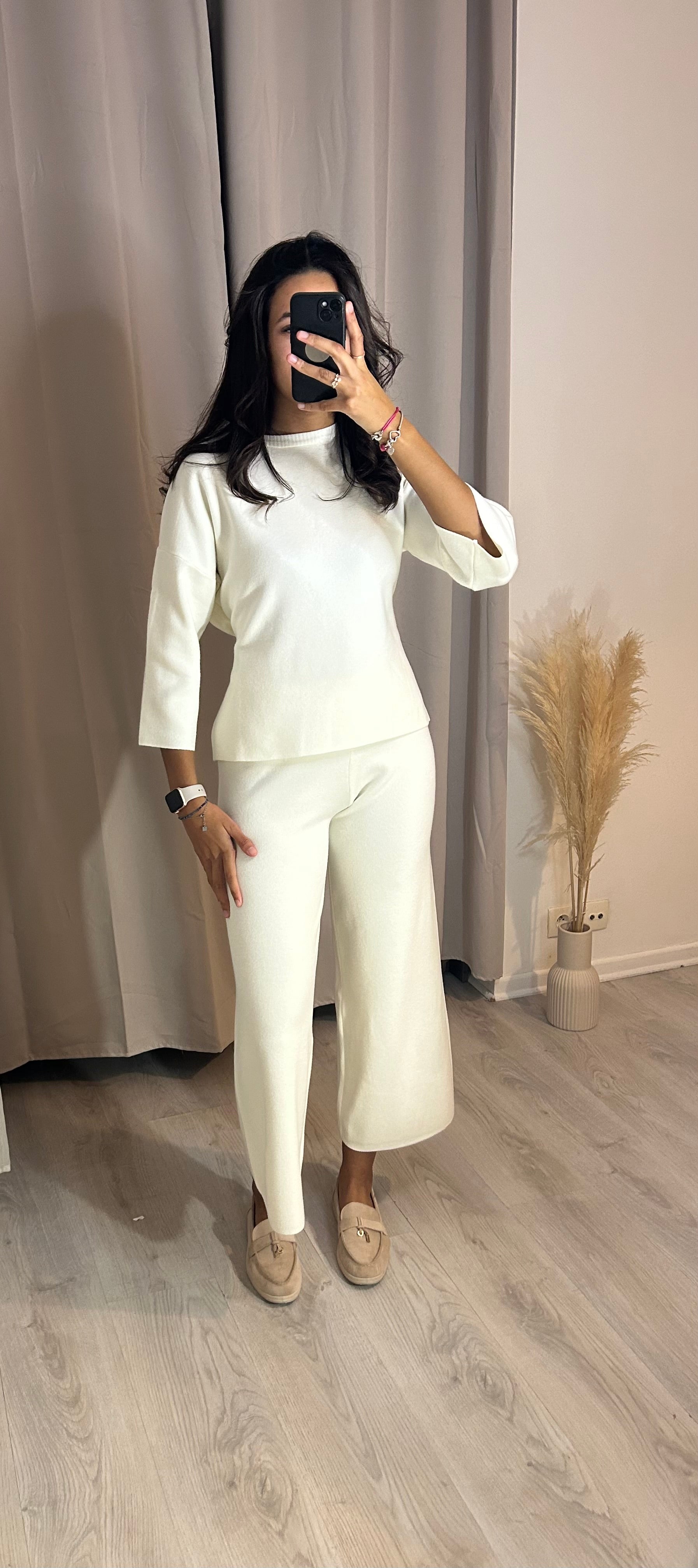 Ensemble laine coupe 3/4 écru