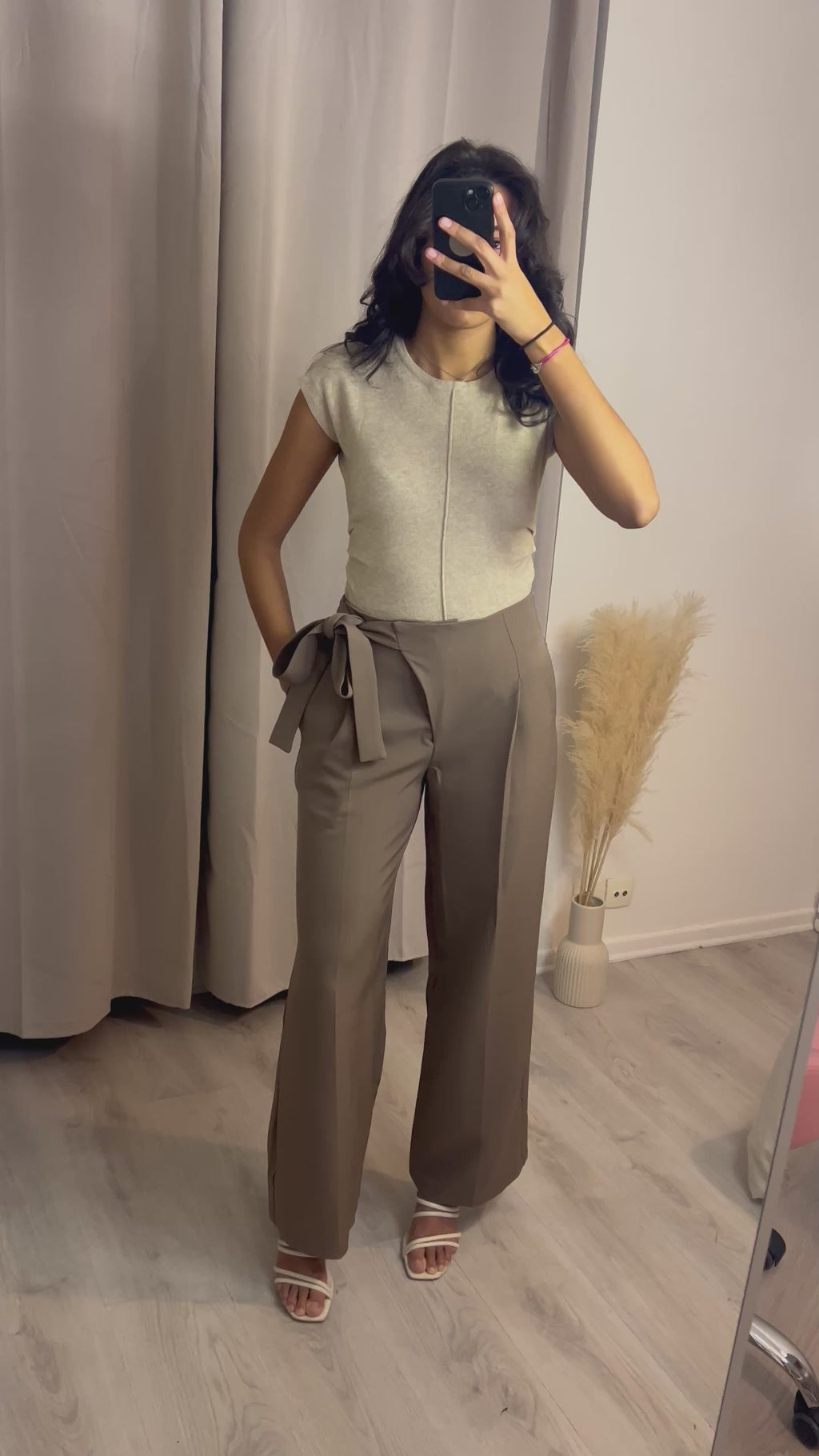 Pantalon avec nœud Taupe