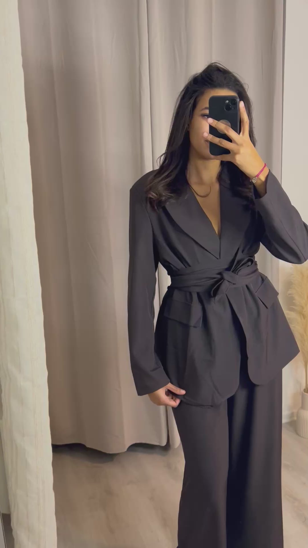 Ensemble tailleur ceinturé Marron